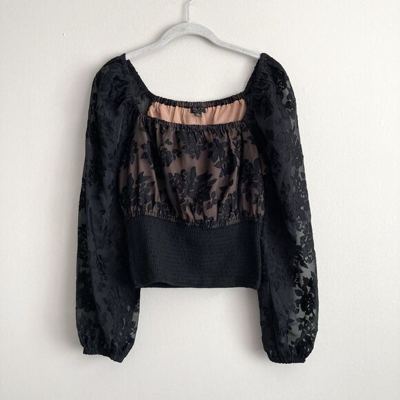 Anthropologie Current Air Smocked Black Lace Blouse Size Small NWT Whimsygoth - Picture 2 of 10